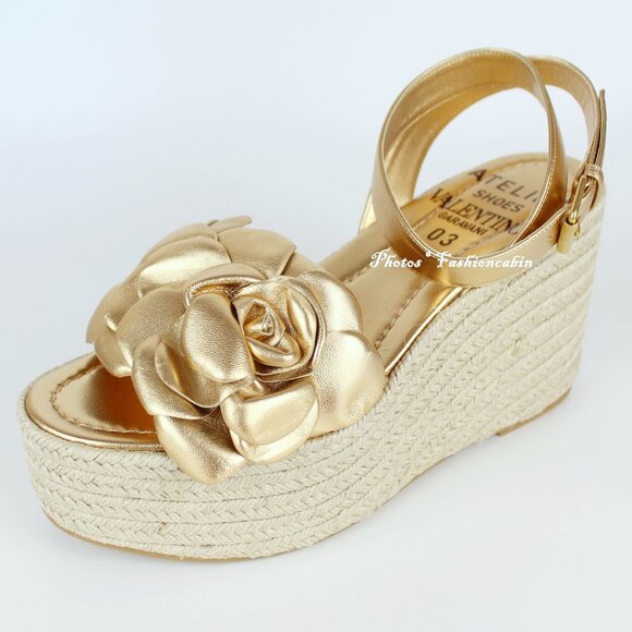 NEW Valentino Garavani Atelier 03 Rose Metallic Leather Espadrilles Sandals - Picture 1 of 16
